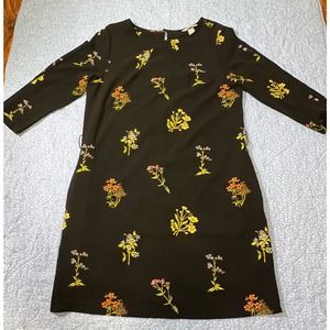 H & M Black Floral, 3/4 Sleeve Shift Dress, Size 10